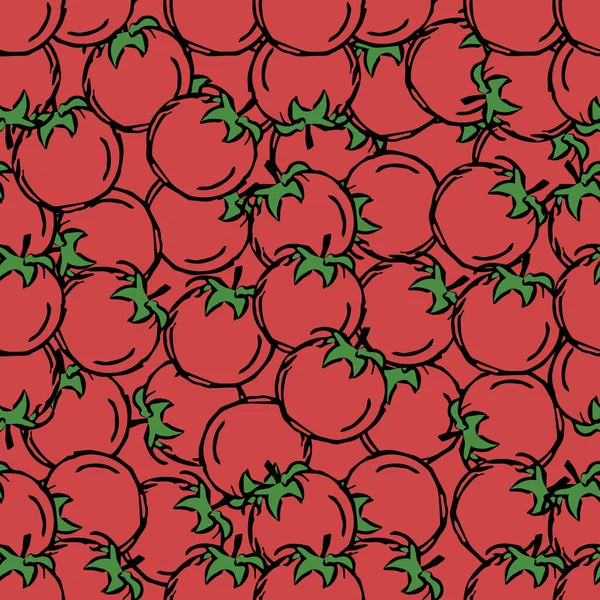Seamless Tomato Pattern Colored Tomatoes Background Doodle Vector Illustration Tomato — Vetor de Stock