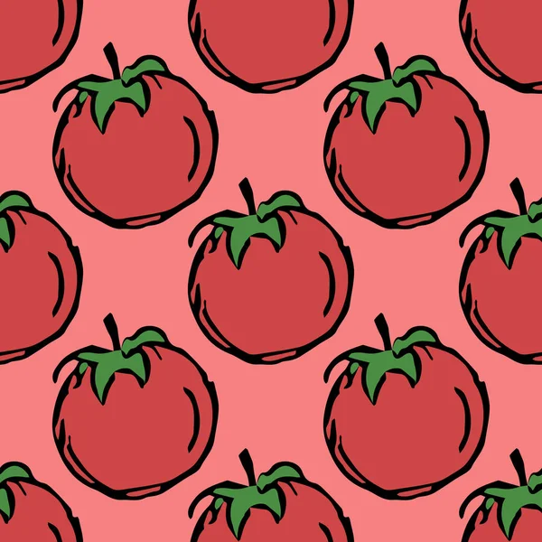 Χωρίς Ραφές Μοτίβο Τομάτας Χρωματιστές Ντομάτες Εικονογράφηση Φορέα Doodle Ντομάτα — Διανυσματικό Αρχείο