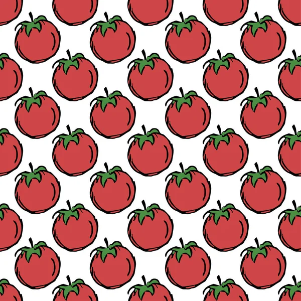 Seamless Tomato Pattern Colored Tomatoes Background Doodle Vector Illustration Tomato — Stock Vector