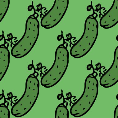 Kusursuz salatalık deseni. Renkli salatalık arkaplanı. Salatalıklı Doodle vektör çizimi