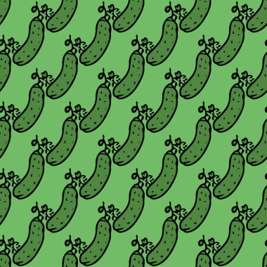 Kusursuz salatalık deseni. Renkli salatalık arkaplanı. Salatalıklı Doodle vektör çizimi