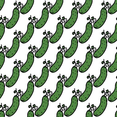 Kusursuz salatalık deseni. Renkli salatalık arkaplanı. Salatalıklı Doodle vektör çizimi