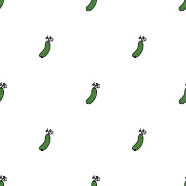 Kusursuz salatalık deseni. Renkli salatalık arkaplanı. Salatalıklı Doodle vektör çizimi