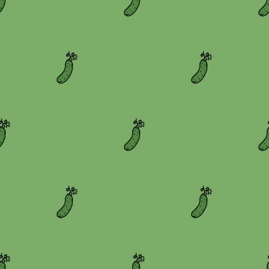 Kusursuz salatalık deseni. Renkli salatalık arkaplanı. Salatalıklı Doodle vektör çizimi