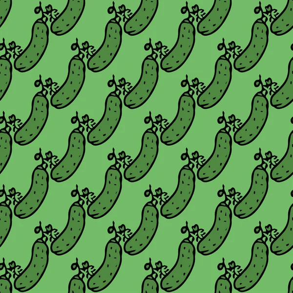 Kusursuz salatalık deseni. Renkli salatalık arkaplanı. Salatalıklı Doodle vektör çizimi