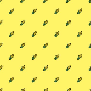 Seamless pattern with yellow corn icons. Colored corn background. Doodle vector illustration with vegetables