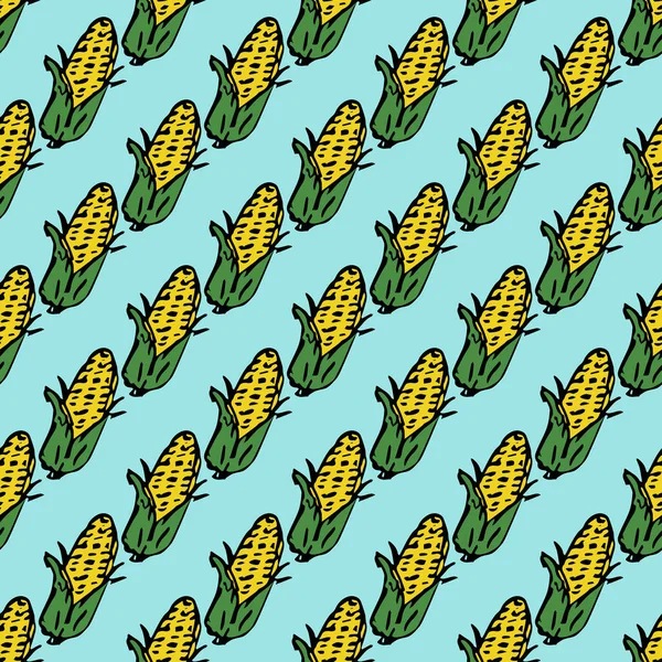 Seamless Pattern Yellow Corn Icons Colored Corn Background Doodle Vector — Wektor stockowy