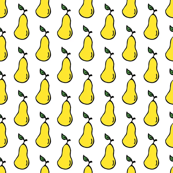 Seamless Pattern Yellow Pear Icons Colored Pear Background Doodle Vector — Wektor stockowy