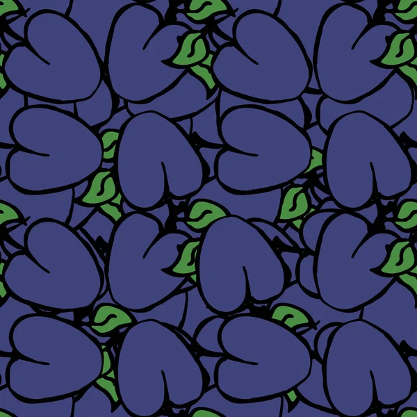 Seamless Pattern Plum Vector Doodle Illustration Plum Pattern Blue Plum — Vetor de Stock