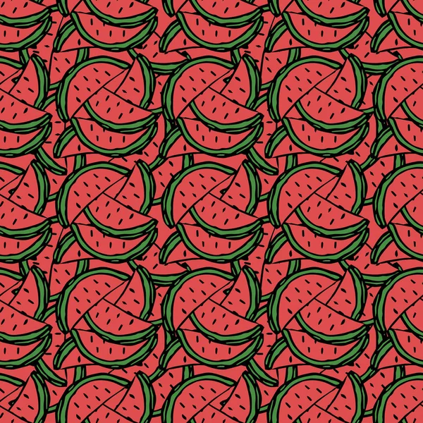 Seamless Watermelon Pattern Vector Doodle Illustration Watermelon Pattern Red Watermelon — Vetor de Stock
