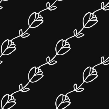 Kusursuz çiçek vektör deseni. Siyah arka planda çiçek desenli karalama vektörü. Klasik çiçek deseni, tatlı elementler projeniz, menünüz, kafe dükkanınız için arka plan