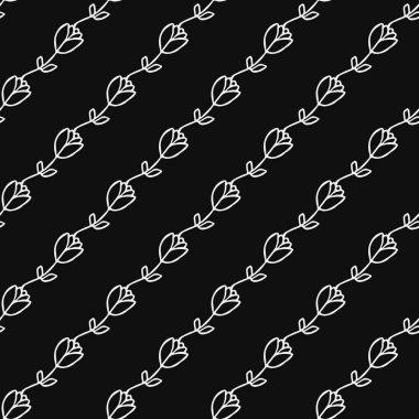 Kusursuz çiçek vektör deseni. Siyah arka planda çiçek desenli karalama vektörü. Klasik çiçek deseni, tatlı elementler projeniz, menünüz, kafe dükkanınız için arka plan