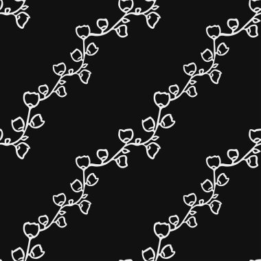 Kusursuz çiçek vektör deseni. Siyah arka planda çiçek desenli karalama vektörü. Klasik çiçek deseni, tatlı elementler projeniz, menünüz, kafe dükkanınız için arka plan