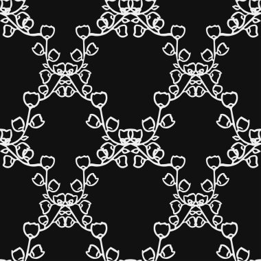 Kusursuz çiçek vektör deseni. Siyah arka planda çiçek desenli karalama vektörü. Klasik çiçek deseni, tatlı elementler projeniz, menünüz, kafe dükkanınız için arka plan