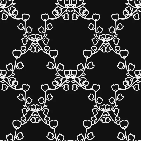 Seamless Floral Vector Pattern Doodle Vector Floral Pattern Black Background — Stockvektor