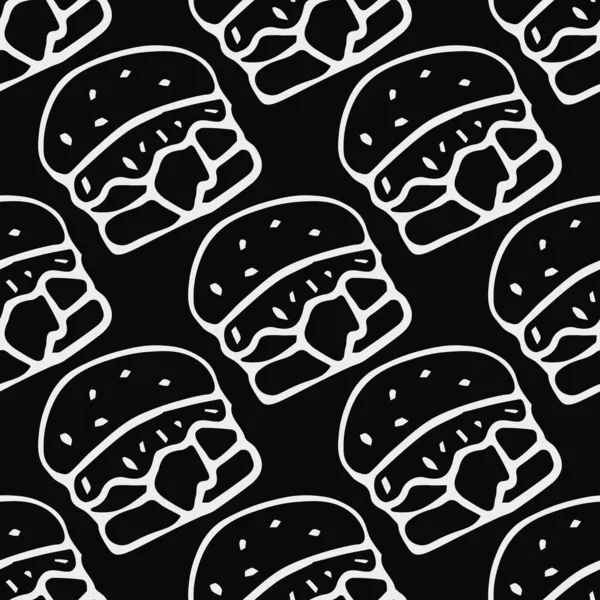 Modello Senza Cuciture Con Icone Hamburger Sfondo Hamburger Bianco Nero — Vettoriale Stock