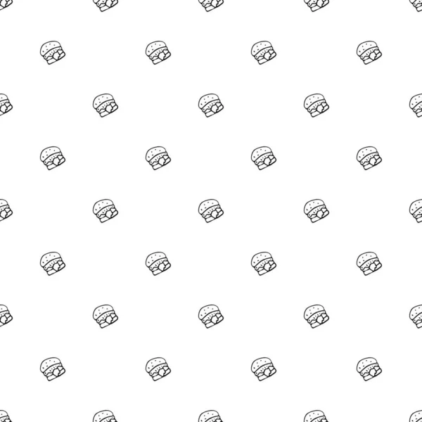 Seamless Pattern Burger Icons Black White Hamburger Background Doodle Vector — Vetor de Stock