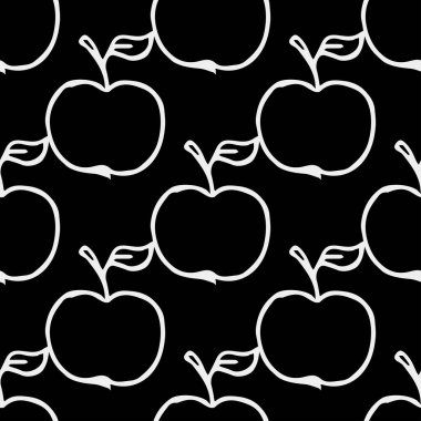 Elma deseni. Elmalarla kusursuz karalama deseni. Elmalı siyah ve beyaz vektör illüstrasyonu