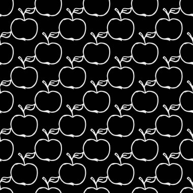Elma deseni. Elmalarla kusursuz karalama deseni. Elmalı siyah ve beyaz vektör illüstrasyonu