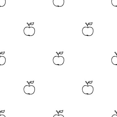 Elma deseni. Elmalarla kusursuz karalama deseni. Elmalı siyah ve beyaz vektör illüstrasyonu