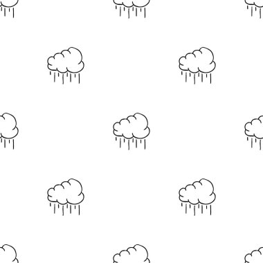 Yağmurlu bulutlarla kusursuz desen. Siyah beyaz karalama yağmurlu bulutlar. Karalama kümülonimbus simgeleri. Kümülonimbus pürüzsüz desen