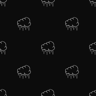Yağmurlu bulutlarla kusursuz desen. Siyah beyaz karalama yağmurlu bulutlar. Karalama kümülonimbus simgeleri. Kümülonimbus pürüzsüz desen