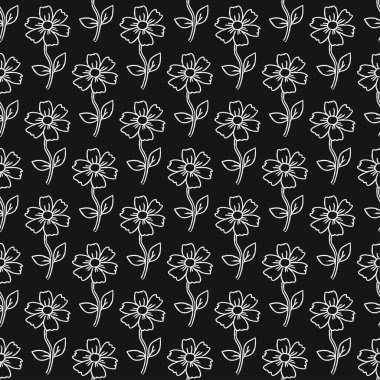 Kusursuz çiçek vektör deseni. Siyah arka planda çiçek desenli karalama vektörü. Klasik çiçek deseni, tatlı elementler projeniz, menünüz, kafe dükkanınız için arka plan