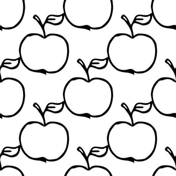 Apples Pattern Seamless Doodle Pattern Apples Black White Vector Illustration — Stock Vector