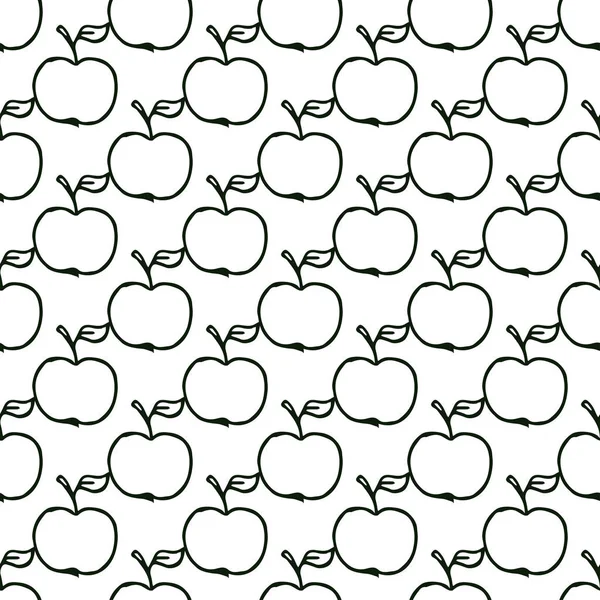 Elma deseni. Elmalarla kusursuz karalama deseni. Elmalı siyah ve beyaz vektör illüstrasyonu