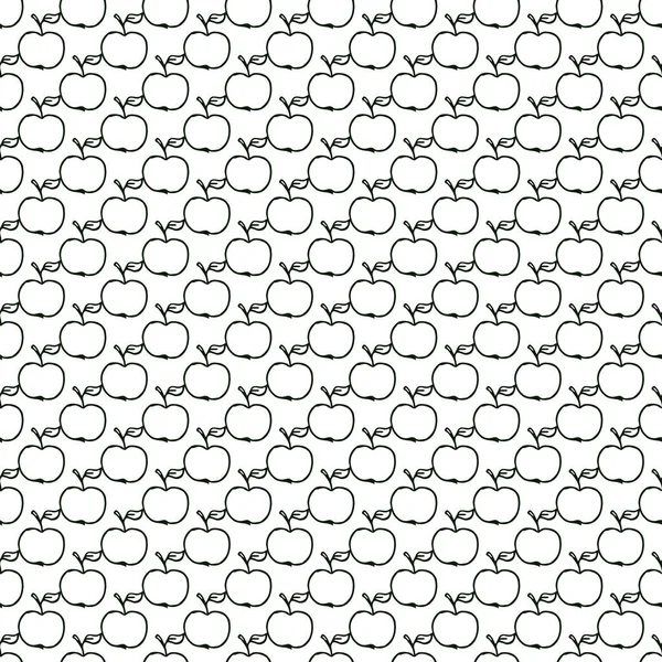 Apples Pattern Seamless Doodle Pattern Apples Black White Vector Illustration — стоковый вектор