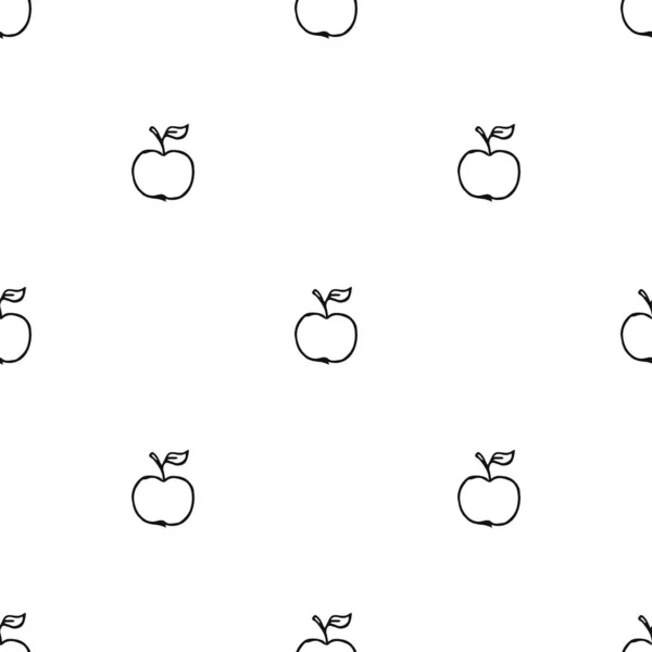 Apples Pattern Seamless Doodle Pattern Apples Black White Vector Illustration — Stockový vektor