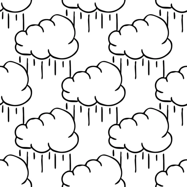Yağmurlu bulutlarla kusursuz desen. Siyah beyaz karalama yağmurlu bulutlar. Karalama kümülonimbus simgeleri. Kümülonimbus pürüzsüz desen