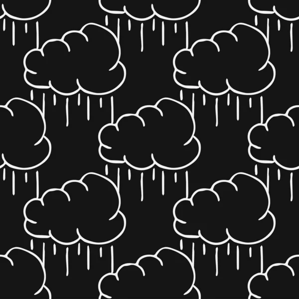 Yağmurlu bulutlarla kusursuz desen. Siyah beyaz karalama yağmurlu bulutlar. Karalama kümülonimbus simgeleri. Kümülonimbus pürüzsüz desen