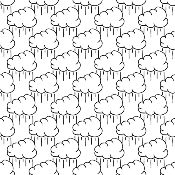 Yağmurlu bulutlarla kusursuz desen. Siyah beyaz karalama yağmurlu bulutlar. Karalama kümülonimbus simgeleri. Kümülonimbus pürüzsüz desen