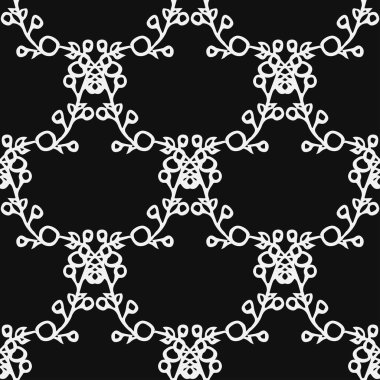 Siyah arka planda çiçek süsü olan karalama vektörü. Kusursuz çiçek vektör deseni. Klasik çiçek dekoru, tatlı elementler projeniz, menünüz, kafe dükkanınız için arka plan
