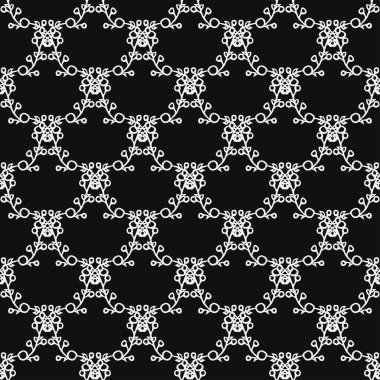 Siyah arka planda çiçek süsü olan karalama vektörü. Kusursuz çiçek vektör deseni. Klasik çiçek dekoru, tatlı elementler projeniz, menünüz, kafe dükkanınız için arka plan