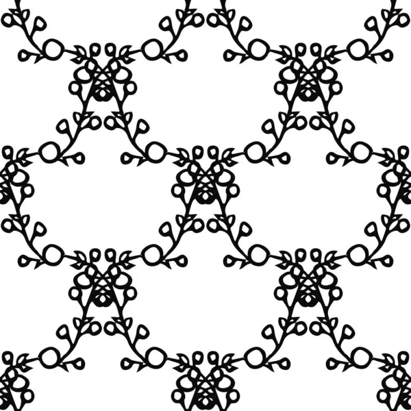 Doodle Vector Floral Ornament Black Background Seamless Floral Vector Pattern — Stockvector