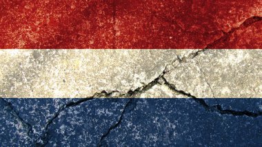Hollanda bayrağı. Kırık beton duvarda Hollanda bayrağı