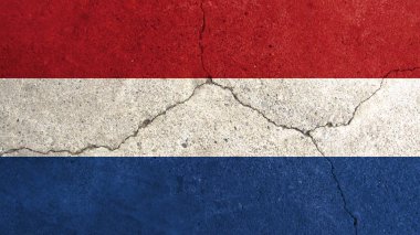 Hollanda bayrağı. Kırık beton duvarda Hollanda bayrağı