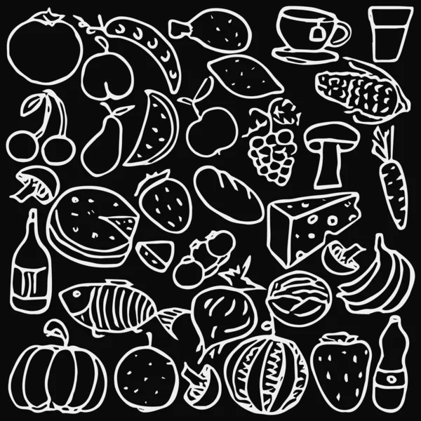 Пищевые Иконы Векторная Иллюстрация Каракулями Пищевыми Иконками Продукты Питания — стоковый вектор