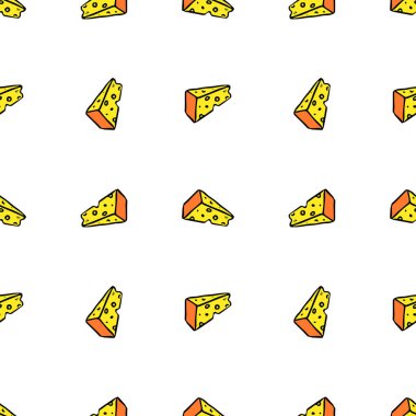 Kusursuz peynir deseni. Peynir simgeleriyle karalama vektör deseni. Renkli peynir arkaplanı