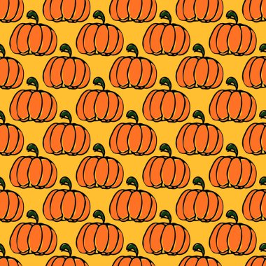 Balkabağı deseni. Kabak ikonlu kusursuz karalama vektörü. Eski balkabağı deseni