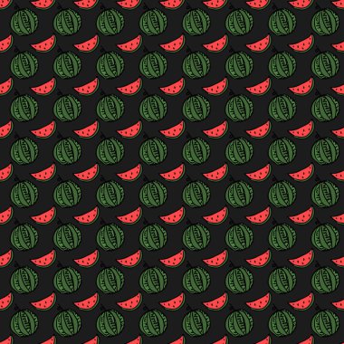 Kusursuz karpuz deseni. Karpuzlu vektör çizimi. Kırmızı karpuzlu desen