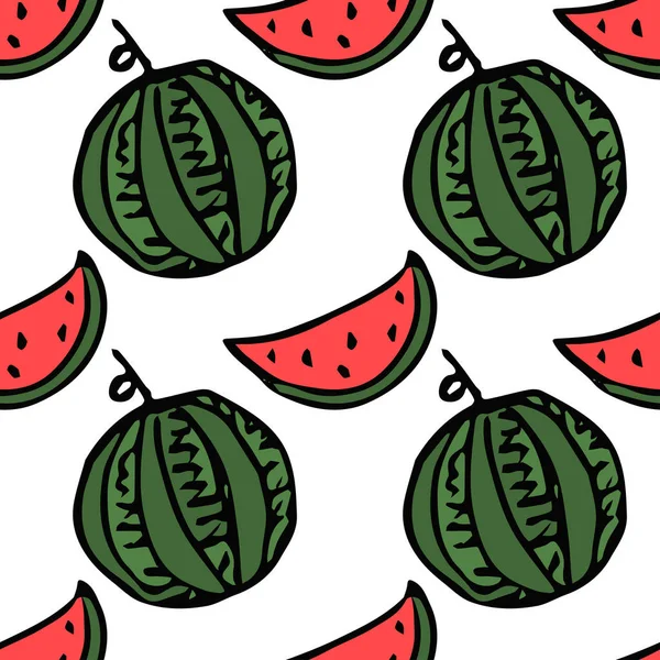 Seamless Watermelon Pattern Vector Doodle Illustration Watermelon Pattern Red Watermelon — Image vectorielle
