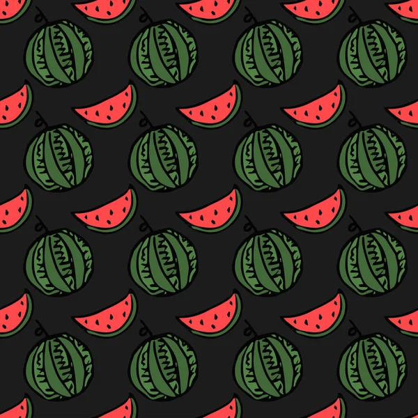 Seamless Watermelon Pattern Vector Doodle Illustration Watermelon Pattern Red Watermelon — стоковый вектор