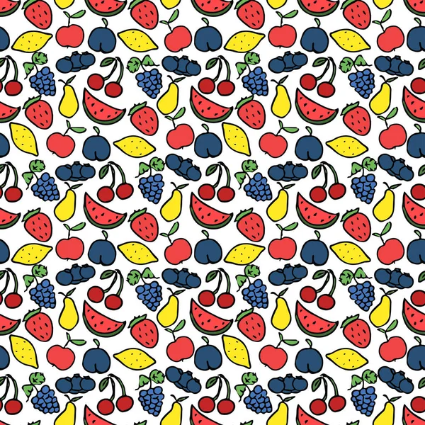 Padrão Sem Costura Com Ícones Frutas Padrão Frutos Rabiscos Coloridos — Vetor de Stock