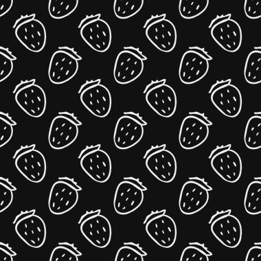 Kusursuz çilek deseni. Çilek ikonlu Doodle vektörü. Klasik çilek deseni