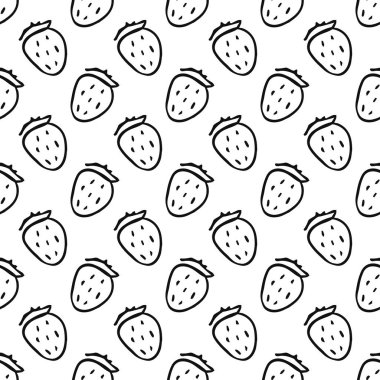 Kusursuz çilek deseni. Çilek ikonlu Doodle vektörü. Klasik çilek deseni
