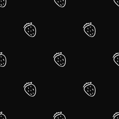 Kusursuz çilek deseni. Çilek ikonlu Doodle vektörü. Klasik çilek deseni