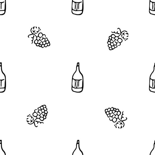 Pola Anggur Mulus Ilustrasi Corat Coret Vektor Dengan Anggur Dan - Stok Vektor
